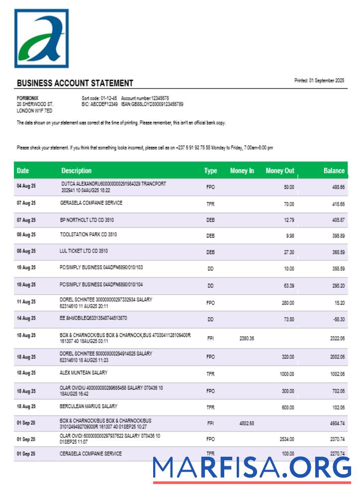 Printable Atlantic company checking account statement Word and PDF template